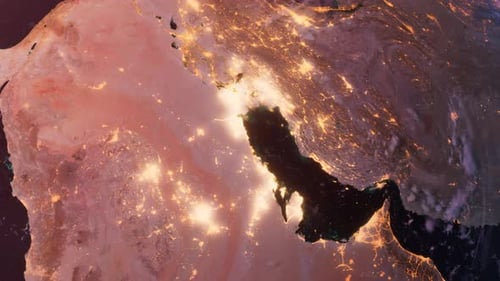 Arabian Peninsula, Saudi Arabia, Israel From Space. Planet Earth. Globe. Sunset