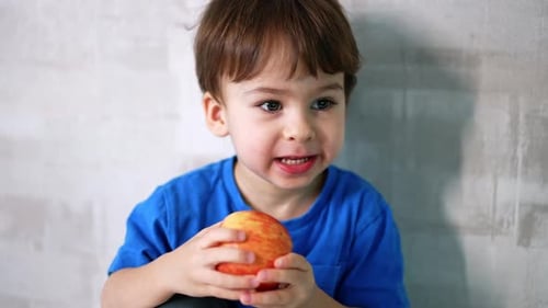 Child with Apple Looking at the Camera