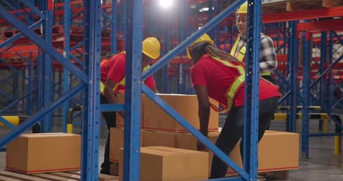 Warehouse team loading delivery boxes - Logistic and industry concept at the warehouse