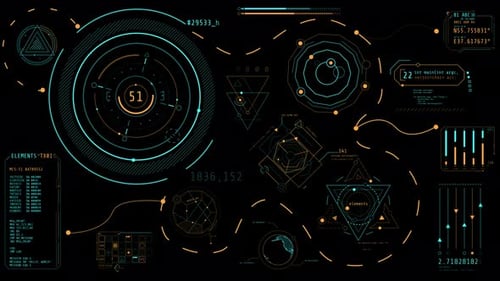 Animated Hightech Interface with Data Processing Operations
