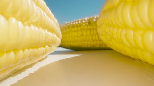 Close-up of fresh bright yellow corn on the cob