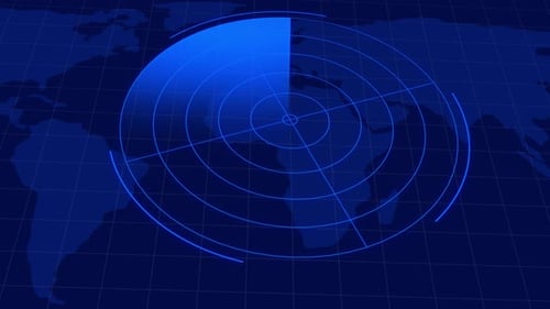 Digital Blue Radar Scan over Global Map Background