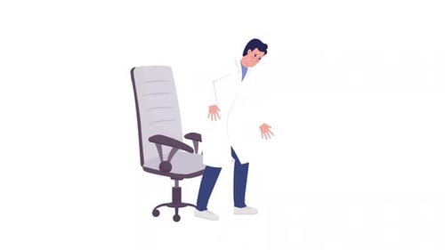 Flat Design Animation of Doctor with Back Pain and Office Chair