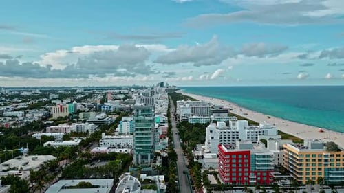 Aerial View of South Pointe Park Miami Beach Florida USA Summer Holidays in Miami Beach Aerial