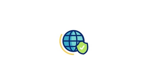 Animated Globe and Security Shield Flat Design Icon