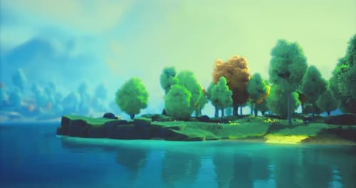 Animated Stylized Island Landscape with Water