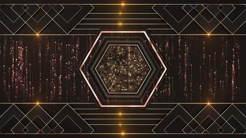 Animation de fond abstrait hexagonal doré de luxe, particules, lignes géométriques, premium, futuriste