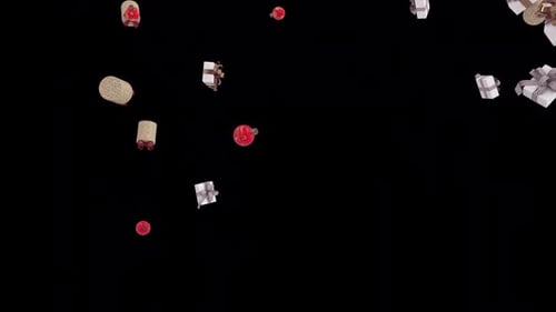 Falling Christmas Presents and Baubles with Alpha Channel