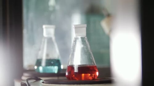 A Women Heat of the Flasks in Medical Laboratory