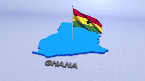 3D Ghana Map with Waving Flag Animation
