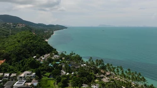 Coastal Greenery and Villas Near Turquoise Sea Ko Samui Thailand