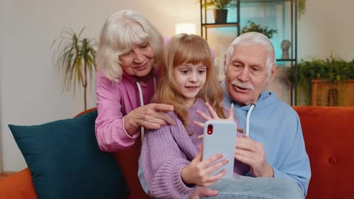 Grandparents and Grandchild Video Call at Home
