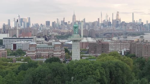 Aerial view of the Prison Ship Martyrs Monument. Shot on an overcast summer morning in Fort Greene P