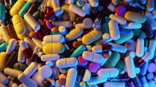 Colorful Pile of Medicine Capsules and Pills