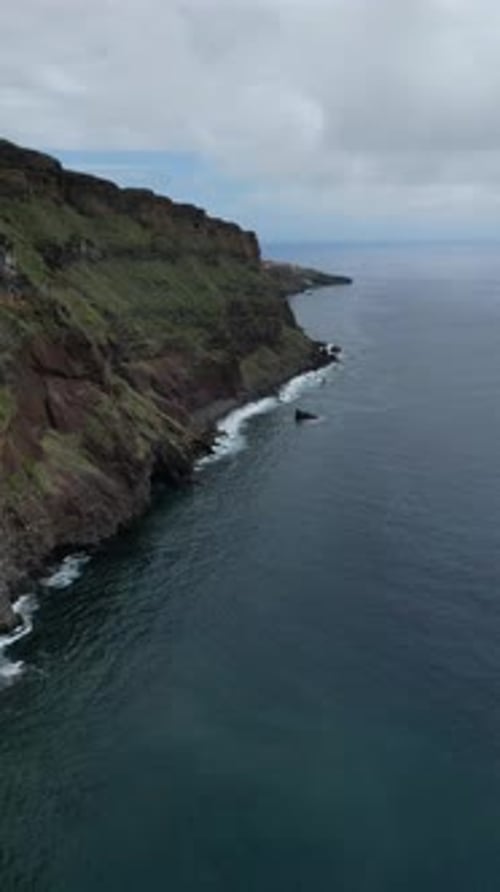 Aerial video of a coastline of cliffs on the island of Madeira, Portugal
