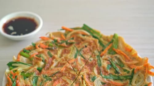 Delicious Korean Vegetable Pancake, Yachaejeon, Close Up
