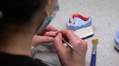 Dental Technician Making Dentures in Clinic