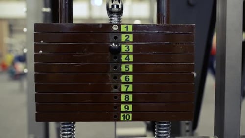 Exercise Machines with Weights in Gym, People Working Out Active