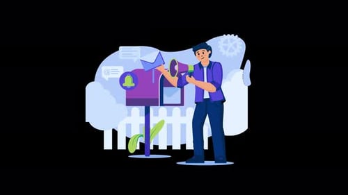 Young man with mailbox in a digital environment