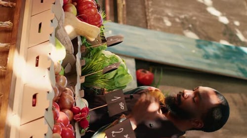 Vertical Video Man and Woman Talking About Natural Locally Grown Products