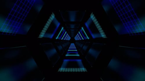 Blue And Cyan Neon Sci Fi Cyber Dimension Tunnel Background Vj Loop In 4K
