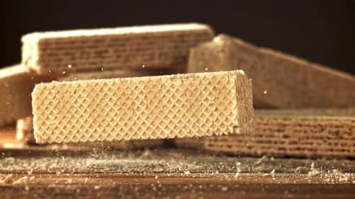 Waffle Block Falling into Pile of Cookies