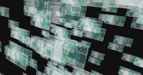 Brazil Real 100 banknote – flying between transparent money
