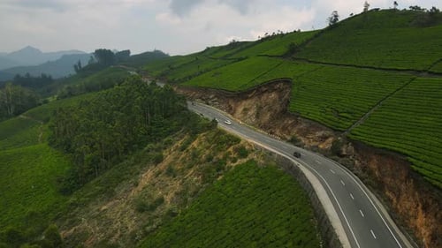 Vue aérienne par Drone des majestueuses chaînes de montagnes et des jardins de thé verdoyants de Munnar