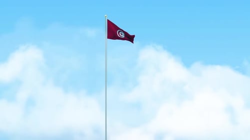 Tunisia Flag Waving Seamlessly in Blue Sky Loop Animation