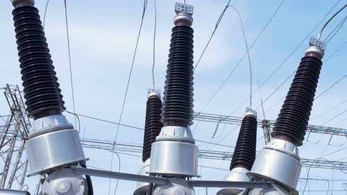 Heatresistant Insulators Fasten Wires at Electrical Substation