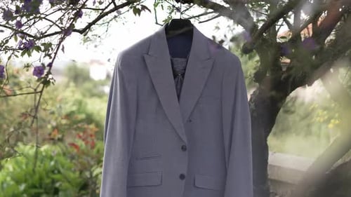 Light gray suit jacket outdoors