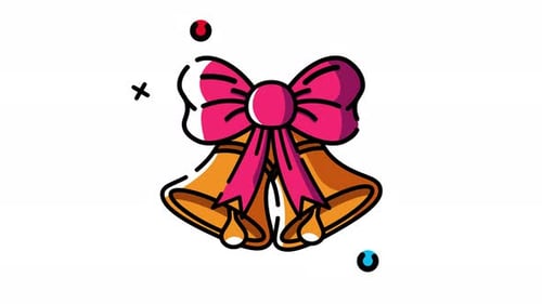 Icône animée en forme de cloche et de nœud papillon. Animation graphique animée sur le thème de l'hiver