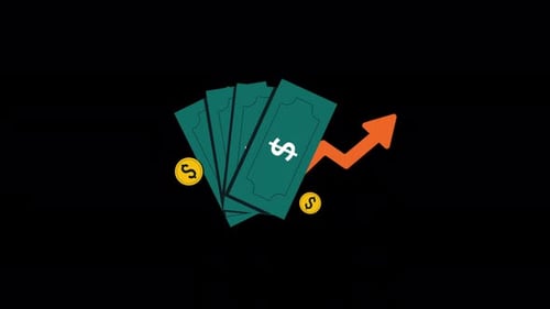 Banknotes and Coins with Upward Arrow. Financial Growth Concept Animation Video - Transparent