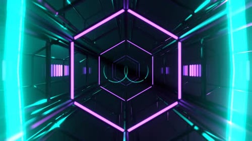 Turquoise And Purple Neon Alien Wireframe Cyber Track Background VJ Loop In 4K