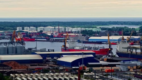 Industrial landscape of Riga Port showing KS Terminal and a gas export base