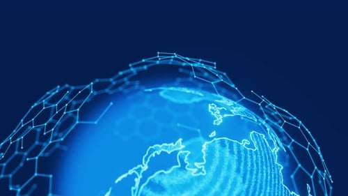 Global corporation. Rotating globe as a hologram. Seamless animation. Concept of global communicatio