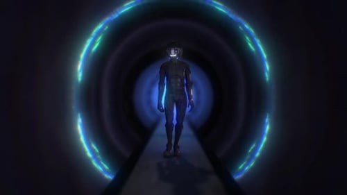 Ein Spaziergang durch einen Disco-Tunnel aus Lichtern 01