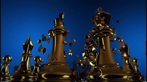 Golden Chess Pieces Shatter and Reform, Business Strategy Concept