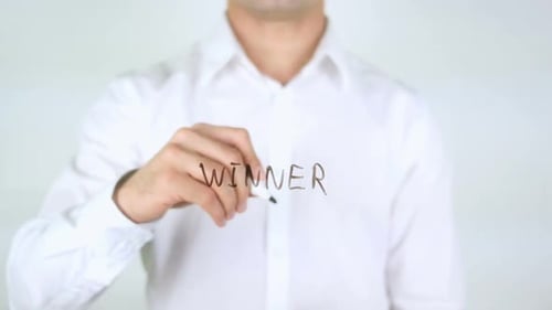 Winner Man Writing on Glass