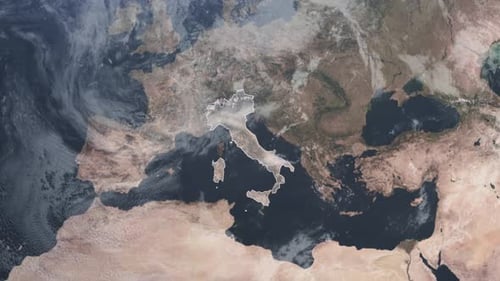 Global Earth Zoom to Italy Map Outline Animation