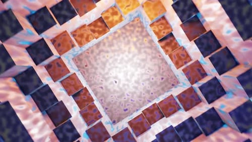 Abstract animation with textured metal cubes construction