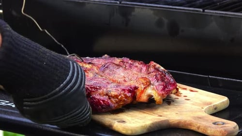 Juicy Beef Steak Cooking on Barbecue Grill