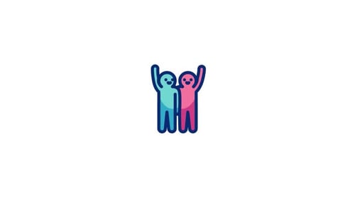 Two Animated Friends Celebrating in Flat Design Style