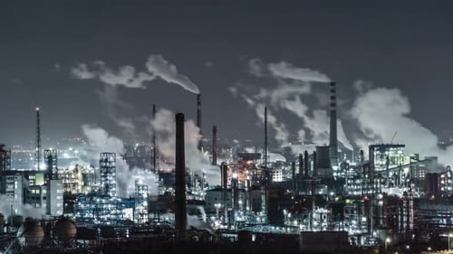 Cinematic And Majestic View Of Petrochemical and Oil Refinery Industry