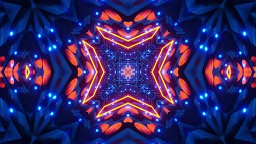 Star shaped object with blue background and red and blue star. Kaleidoscope VJ loop