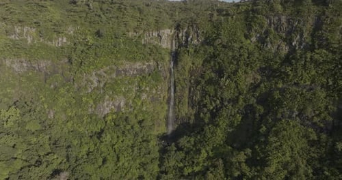 Aerial view of waterfall, Mauritius.