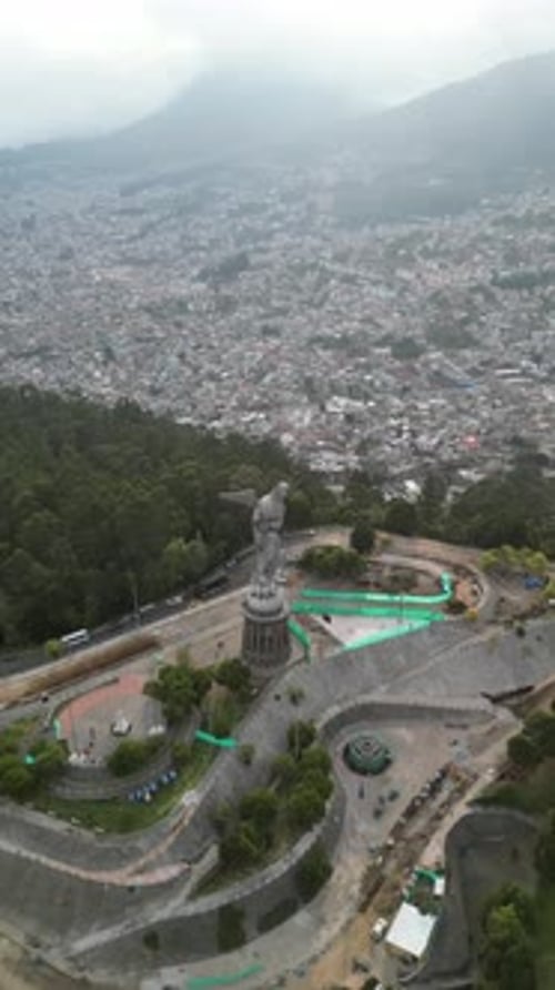 Loma The Winged Virgin Mary Statue Quito Ecuador Drone Aerial View