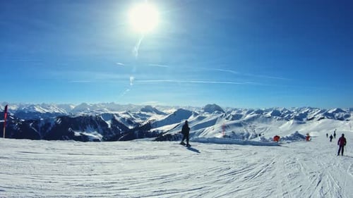 Scenic Winter Skiing on Snowy Mountain Top