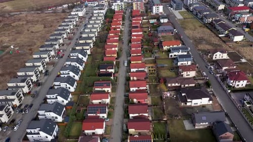 Housing Estate Residential Suburban Area View From Above, Aerial Drone View