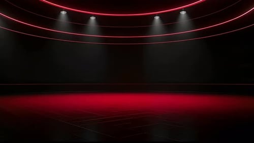 Modern Virtual Studio with Red Glowing Lines and Dynamic Spotlights
